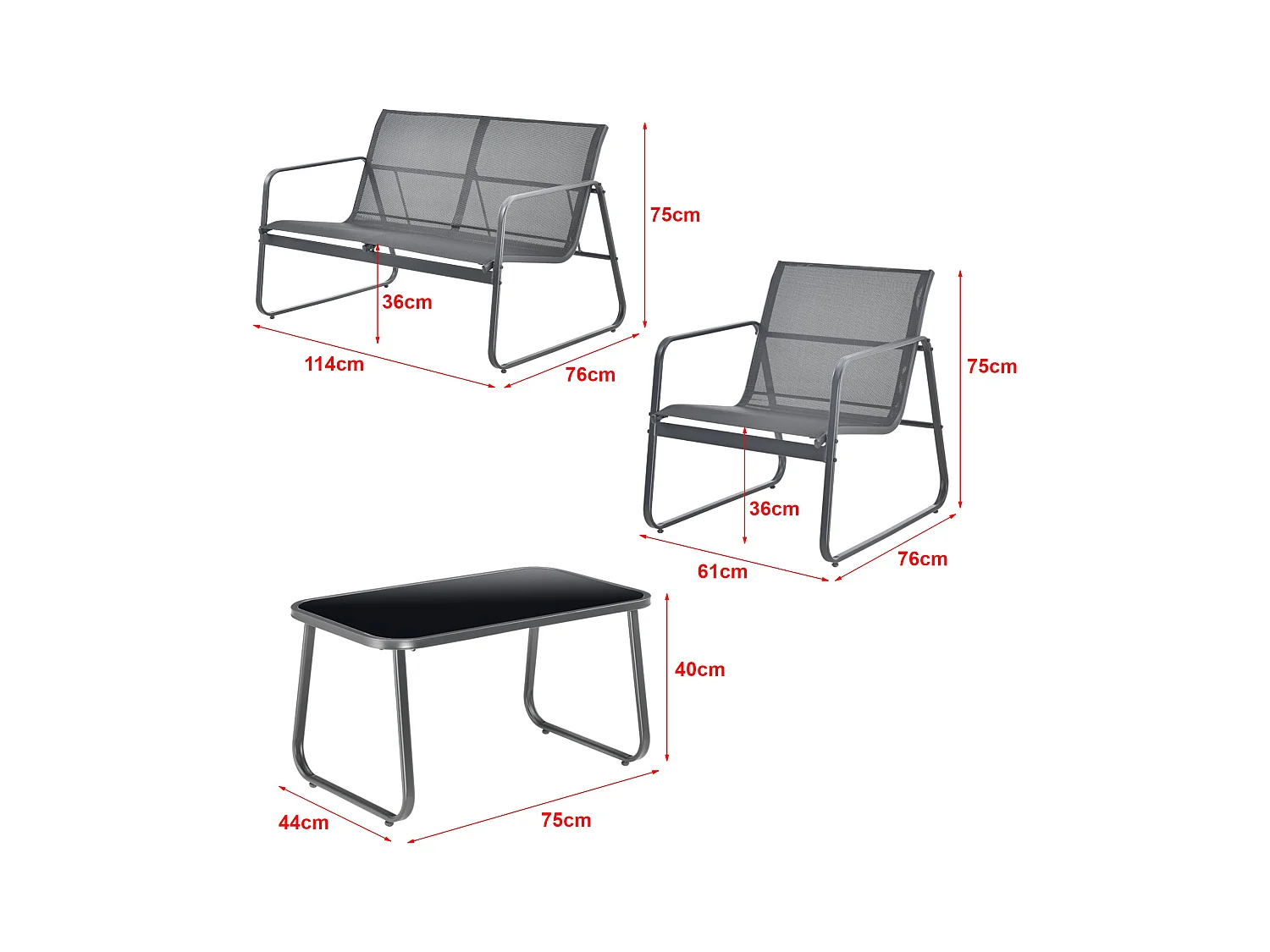 Set di 4 mobili da giardino in acciaio PVC grigio scuro nero 03_0008241