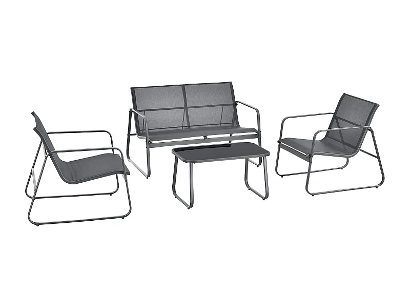 Juego de muebles de jardín de 4 muebles de acero PVC negro gris oscuro 03_0008241