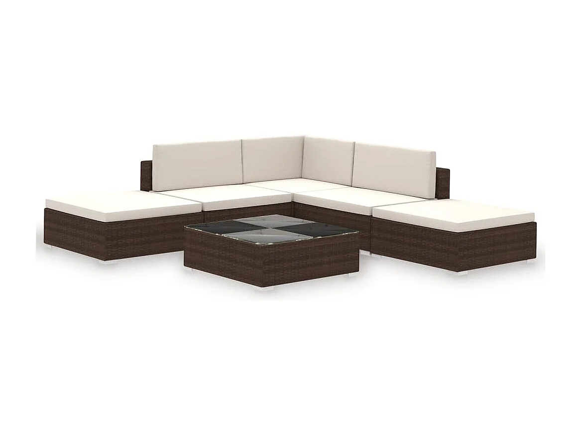 Móveis de jardim móveis de exterior Conjunto de móveis de 6 peças com almofadas de resina tecida marrom 02_0016887