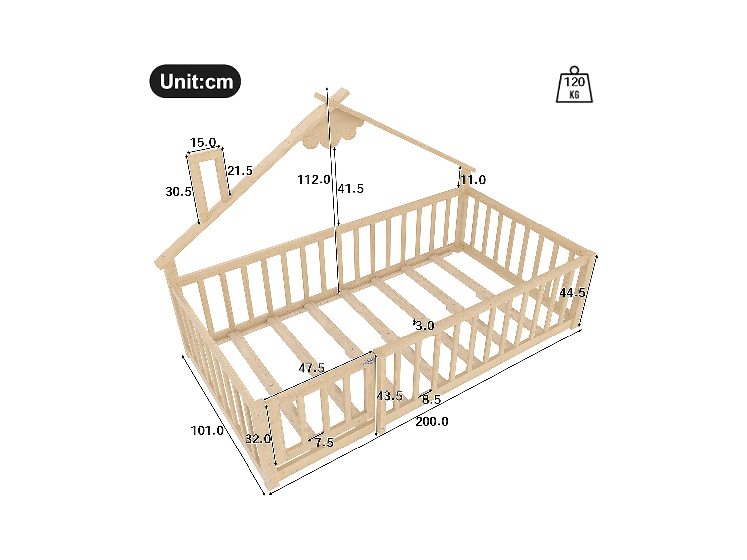 Cama infantil plana - 90 x 190 cm - barrera de seguridad con cerradura - Pino + MDF - natural