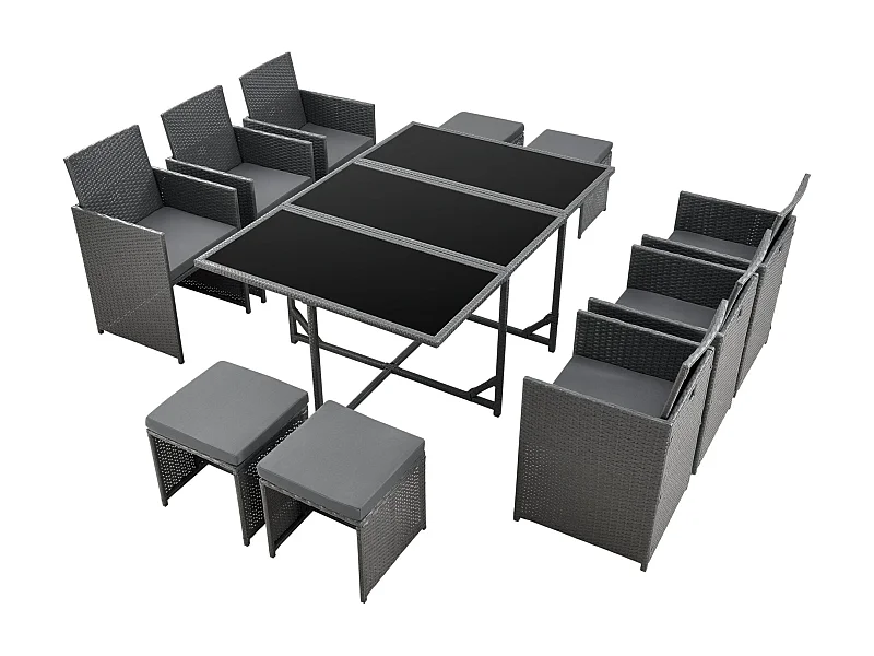 Mobili da giardino in acciaio polyrattan 11 pezzi cuscini grigio scuro grigio ardesia 03_0008237