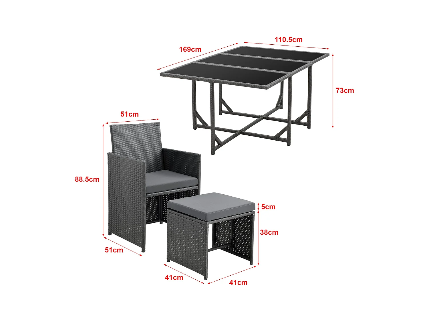 Salon de jardin acier grise 169 x 110.5 x 73 cm 03_0008237