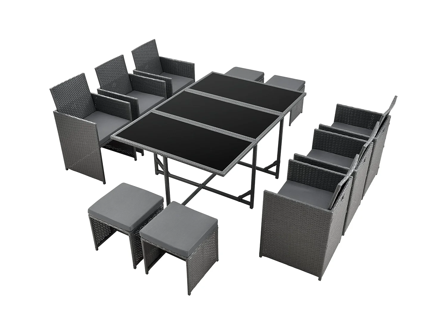 Muebles de jardín de acero poliratán 11 piezas cojines gris pizarra gris oscuro 03_0008237