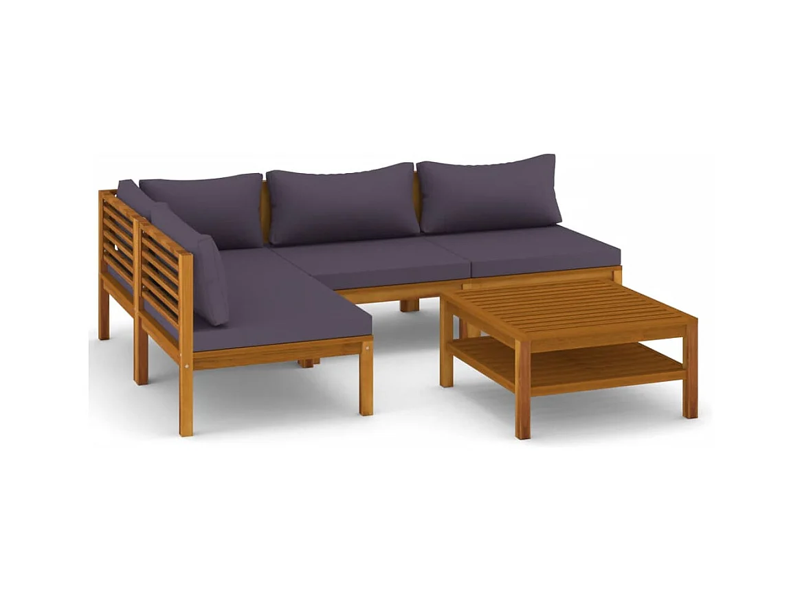 Muebles de jardín muebles de exterior juego de muebles de 5 piezas con cojín de madera maciza de acacia 02_0016290