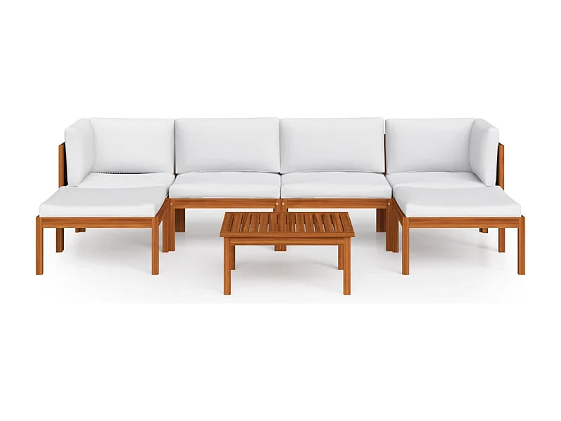 Móveis de jardim móveis de exterior conjunto de móveis de 7 peças com almofadas creme madeira de acácia maciça 02_0017170
