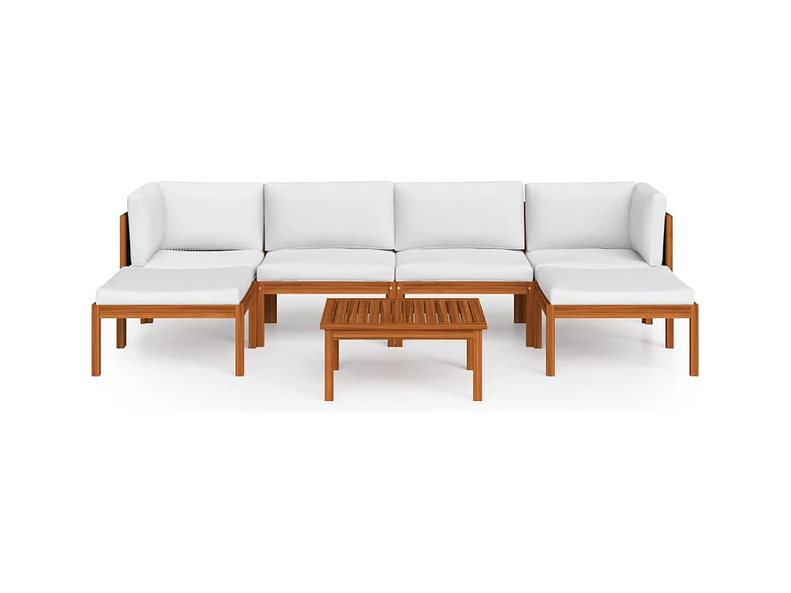 Mobili da giardino mobili da esterno Set di mobili da 7 pezzi con cuscini color crema in legno massello di acacia 02_0017170