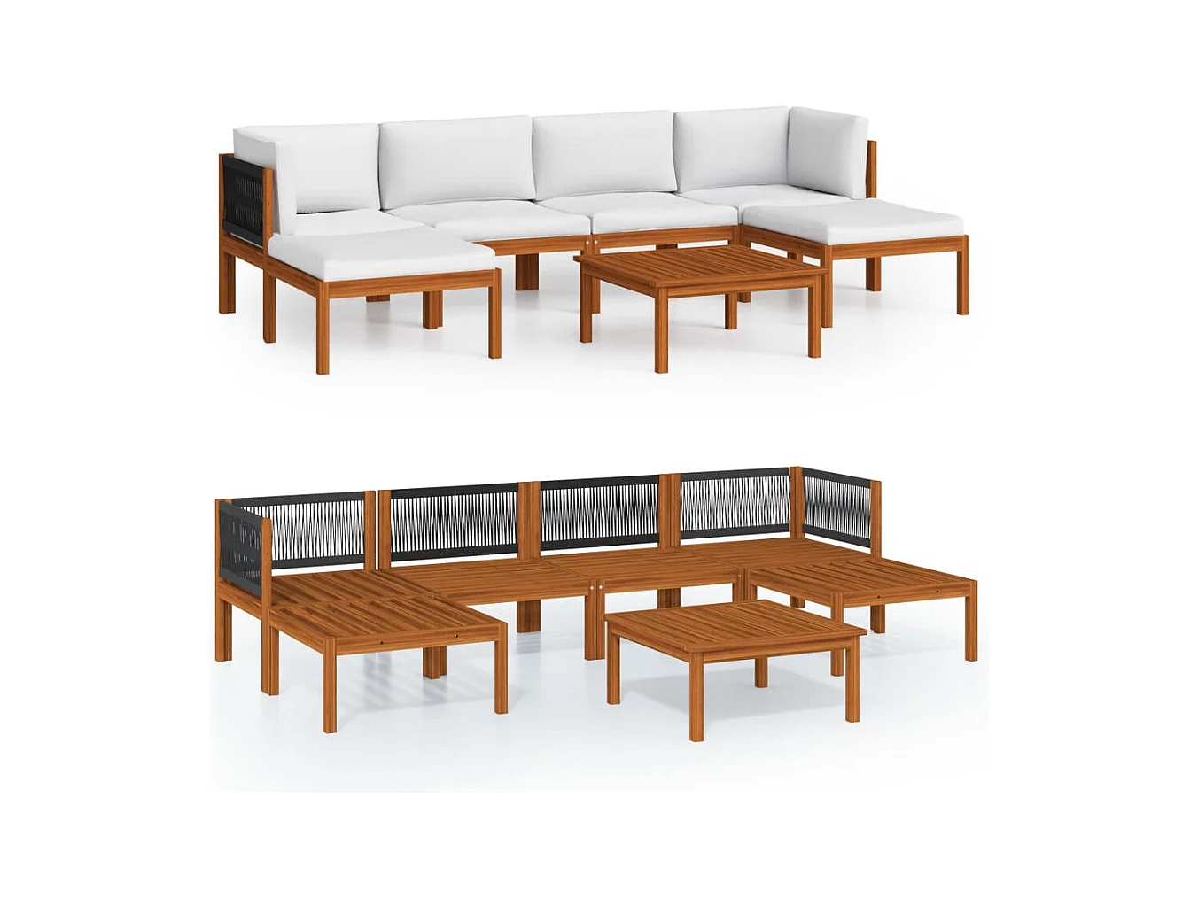 Mobili da giardino mobili da esterno Set di mobili da 7 pezzi con cuscini color crema in legno massello di acacia 02_0017170