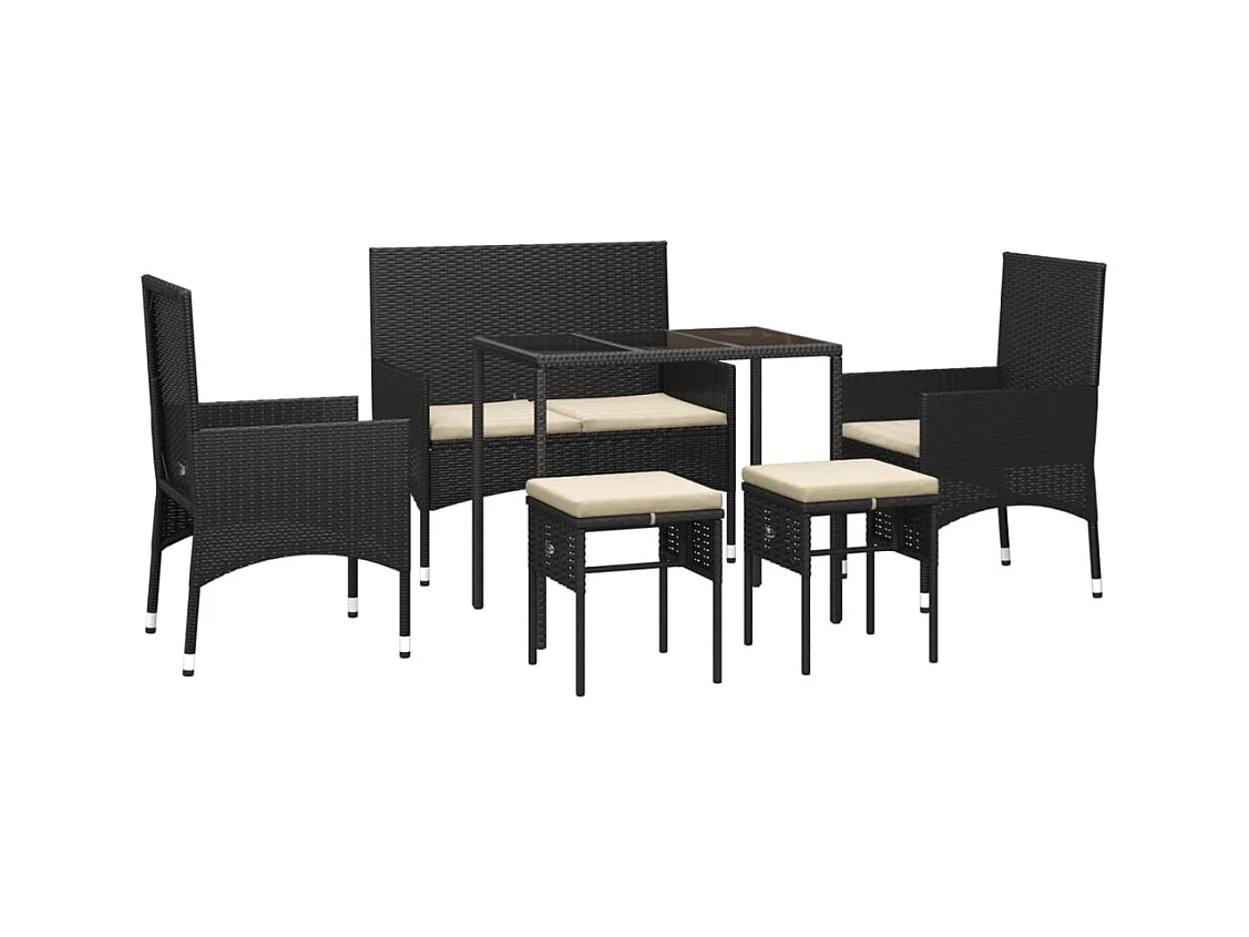 Muebles de jardín muebles de exterior juego de muebles de 6 piezas con cojines negros resina tejida 02_0016843