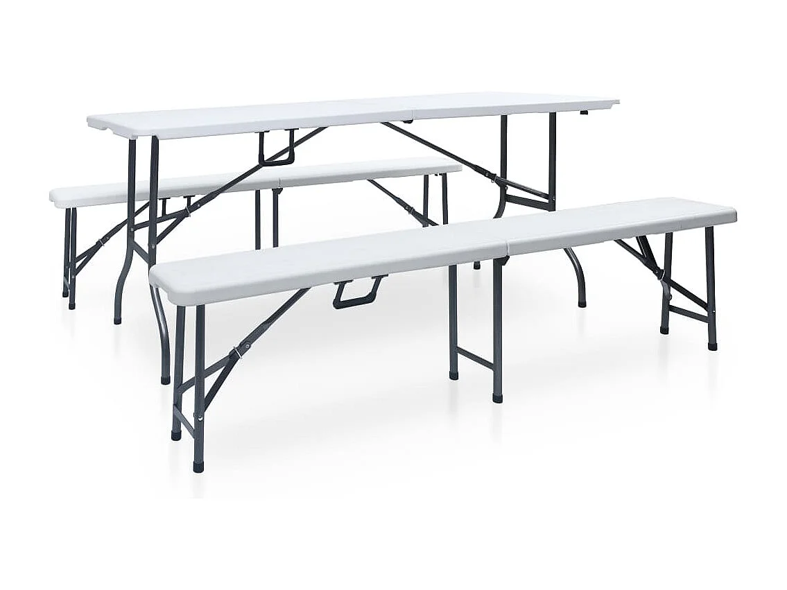 Mesa de jardim dobrável com 2 bancos 180 cm aço e HDPE branco 02_0018691