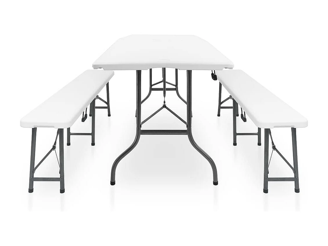 Mesa de jardim dobrável com 2 bancos 180 cm aço e HDPE branco 02_0018691