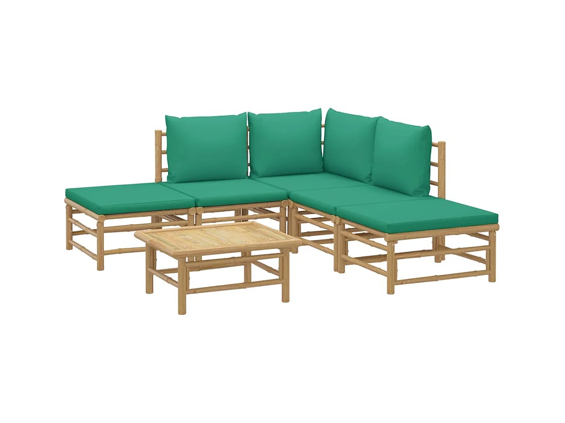 Móveis de jardim móveis de exterior Conjunto de móveis de 6 peças com almofadas de bambu verde 02_0016956