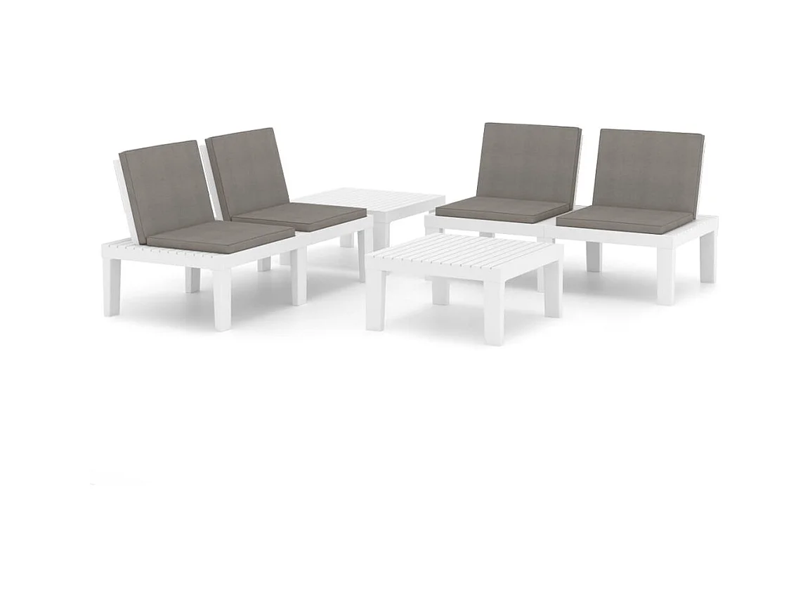 Móveis de jardim móveis de exterior Conjunto de móveis de 4 peças com almofadas de plástico branco 02_0016171