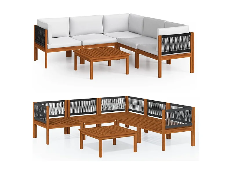 Móveis de jardim móveis de exterior conjunto de móveis de 6 peças com almofadas creme madeira de acácia maciça 02_0016750