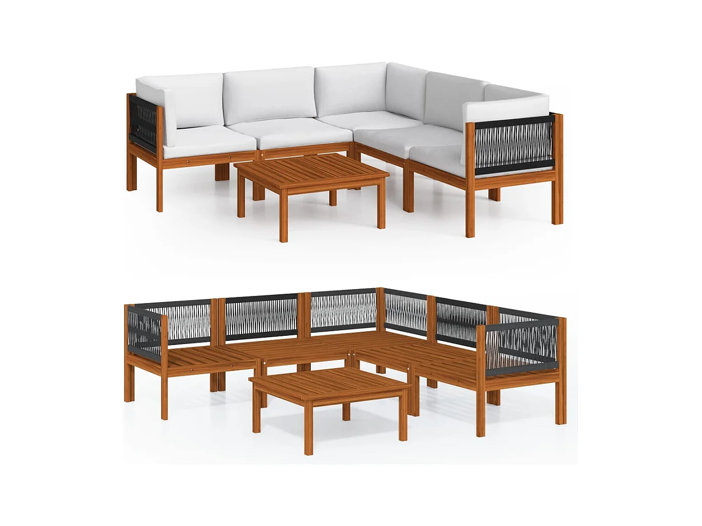 Móveis de jardim móveis de exterior conjunto de móveis de 6 peças com almofadas creme madeira de acácia maciça 02_0016750