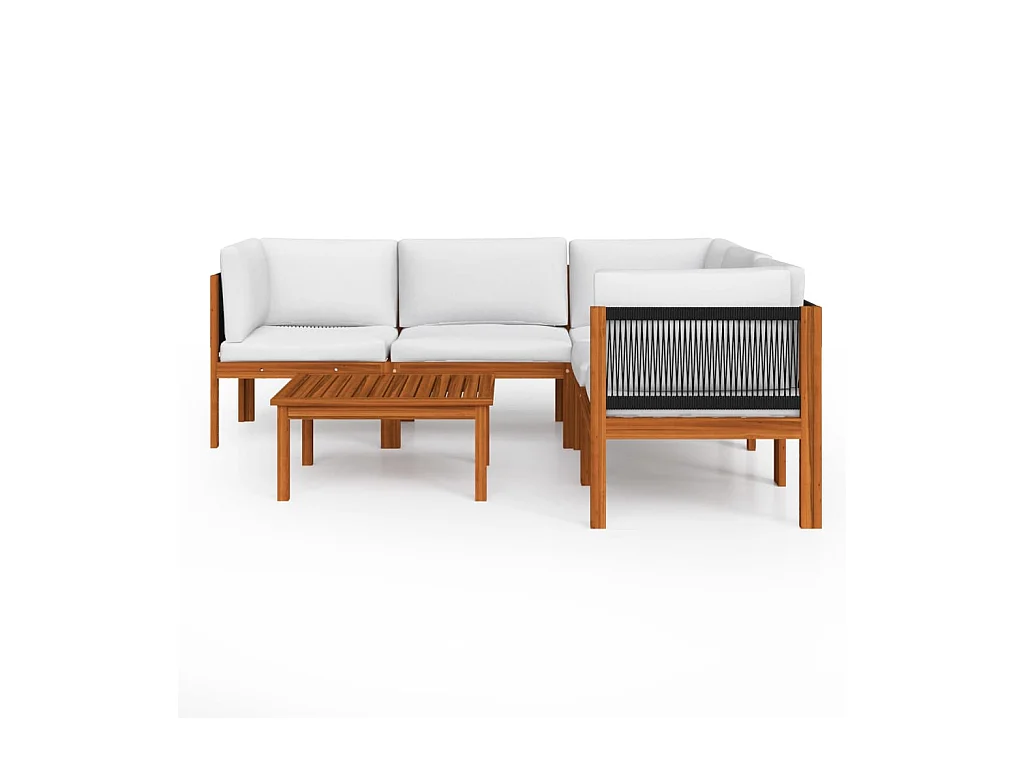 Móveis de jardim móveis de exterior conjunto de móveis de 6 peças com almofadas creme madeira de acácia maciça 02_0016750
