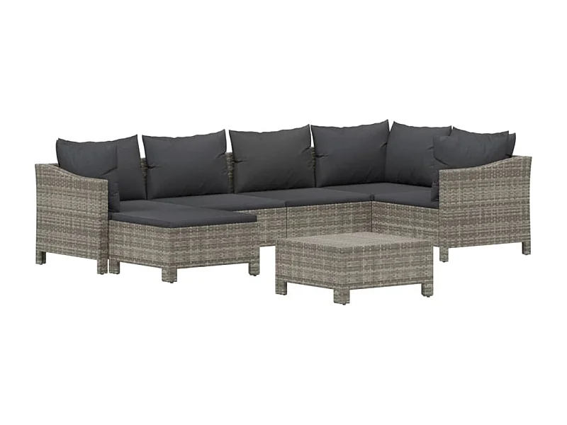 Muebles de jardín muebles de exterior juego de muebles de 7 piezas con cojines grises resina tejida 02_0017212