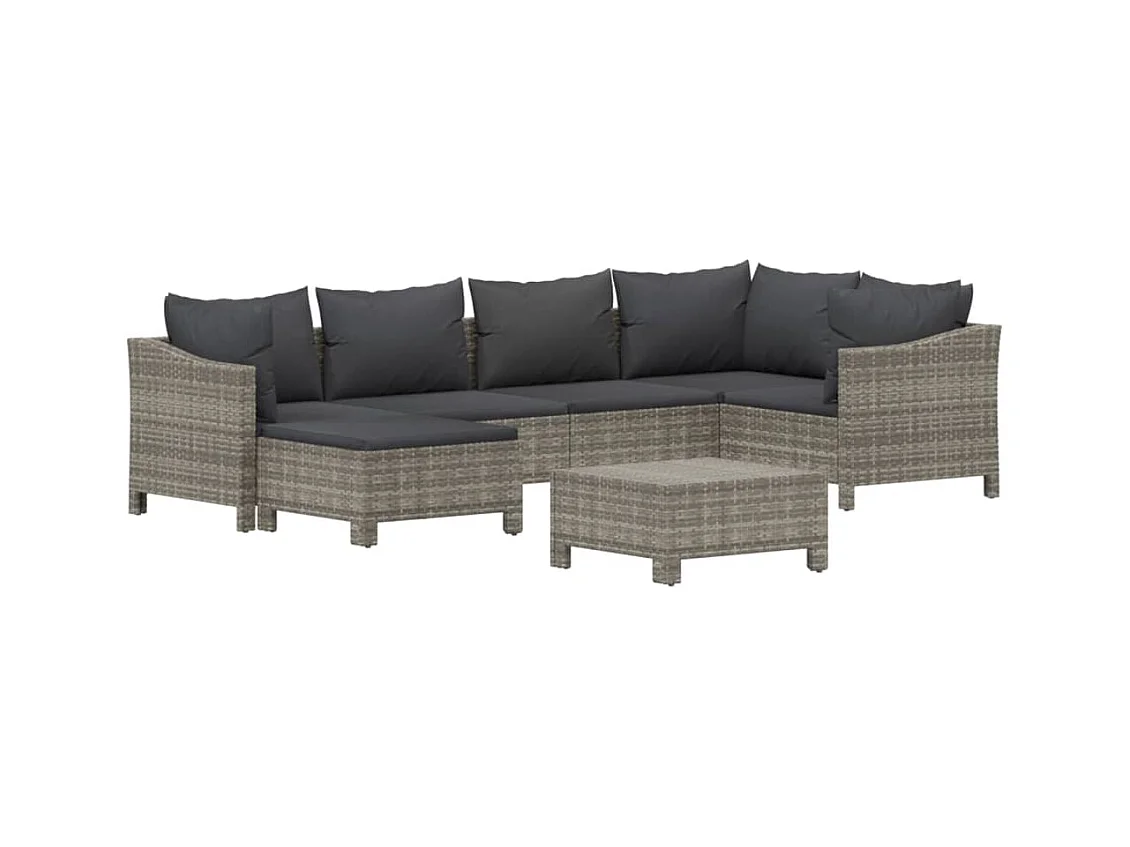 Muebles de jardín muebles de exterior juego de muebles de 7 piezas con cojines grises resina tejida 02_0017212