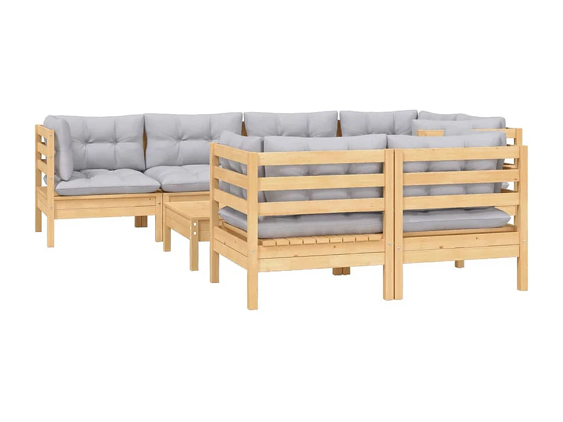 Muebles de jardín muebles de exterior juego de muebles de 8 piezas con cojines grises madera maciza de pino 02_0017578