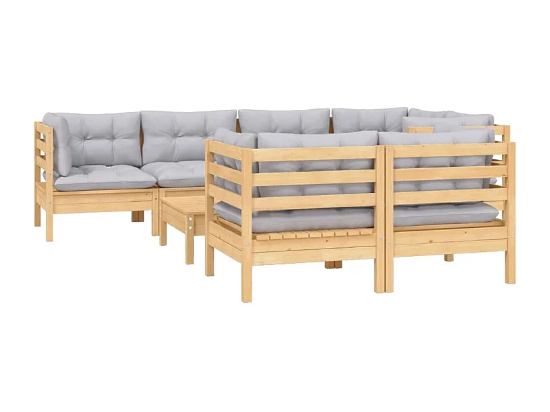 Muebles de jardín muebles de exterior juego de muebles de 8 piezas con cojines grises madera maciza de pino 02_0017578