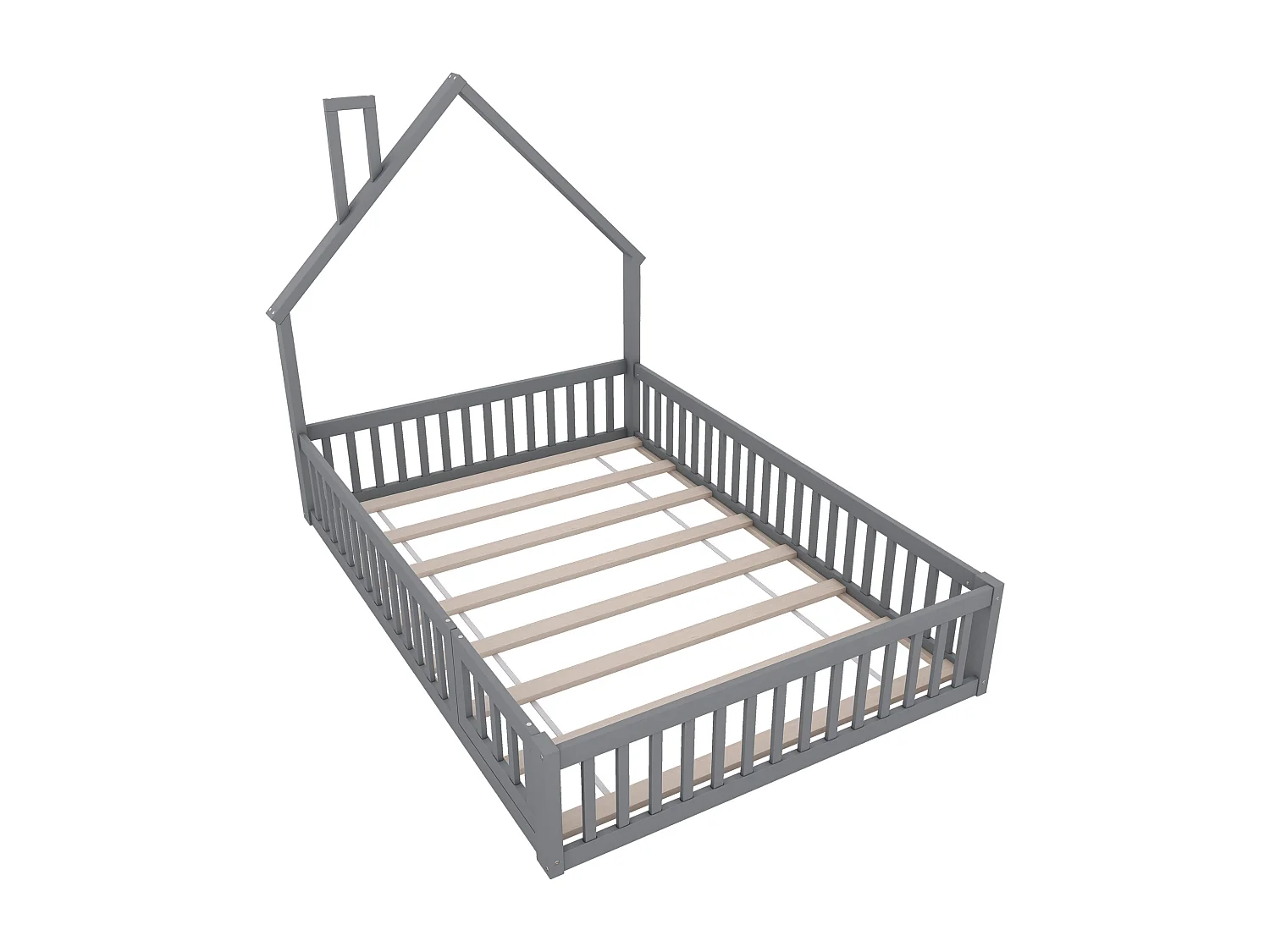 Letto imbottito per bambini - 140 x 190 cm - a forma di camino - con rete a doghe (senza materasso) - MDF - grigio