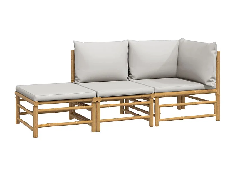 Muebles de jardín muebles de exterior Juego de muebles de 3 piezas con cojines de bambú gris claro 02_0015964