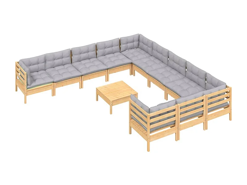 Muebles de jardín muebles de exterior juego de muebles de 12 piezas con cojines grises madera de pino 02_0015575