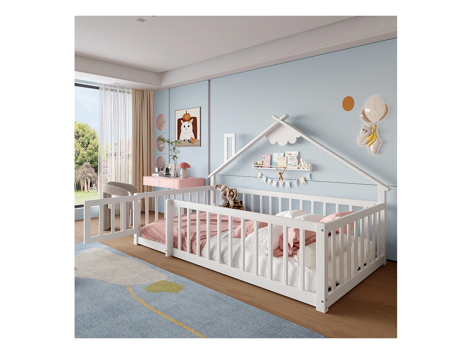 Letto per bambini - 90 x 190 cm - barriera di sicurezza con serratura - Pino + MDF - bianco