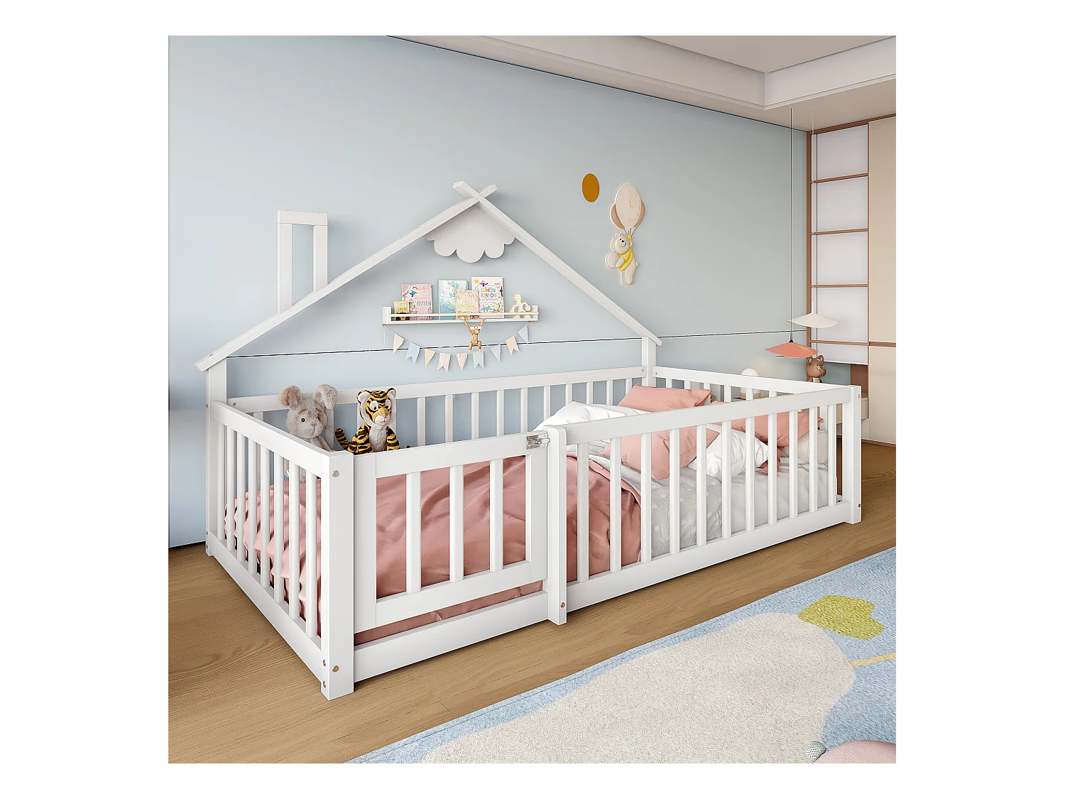 Letto per bambini - 90 x 190 cm - barriera di sicurezza con serratura - Pino + MDF - bianco