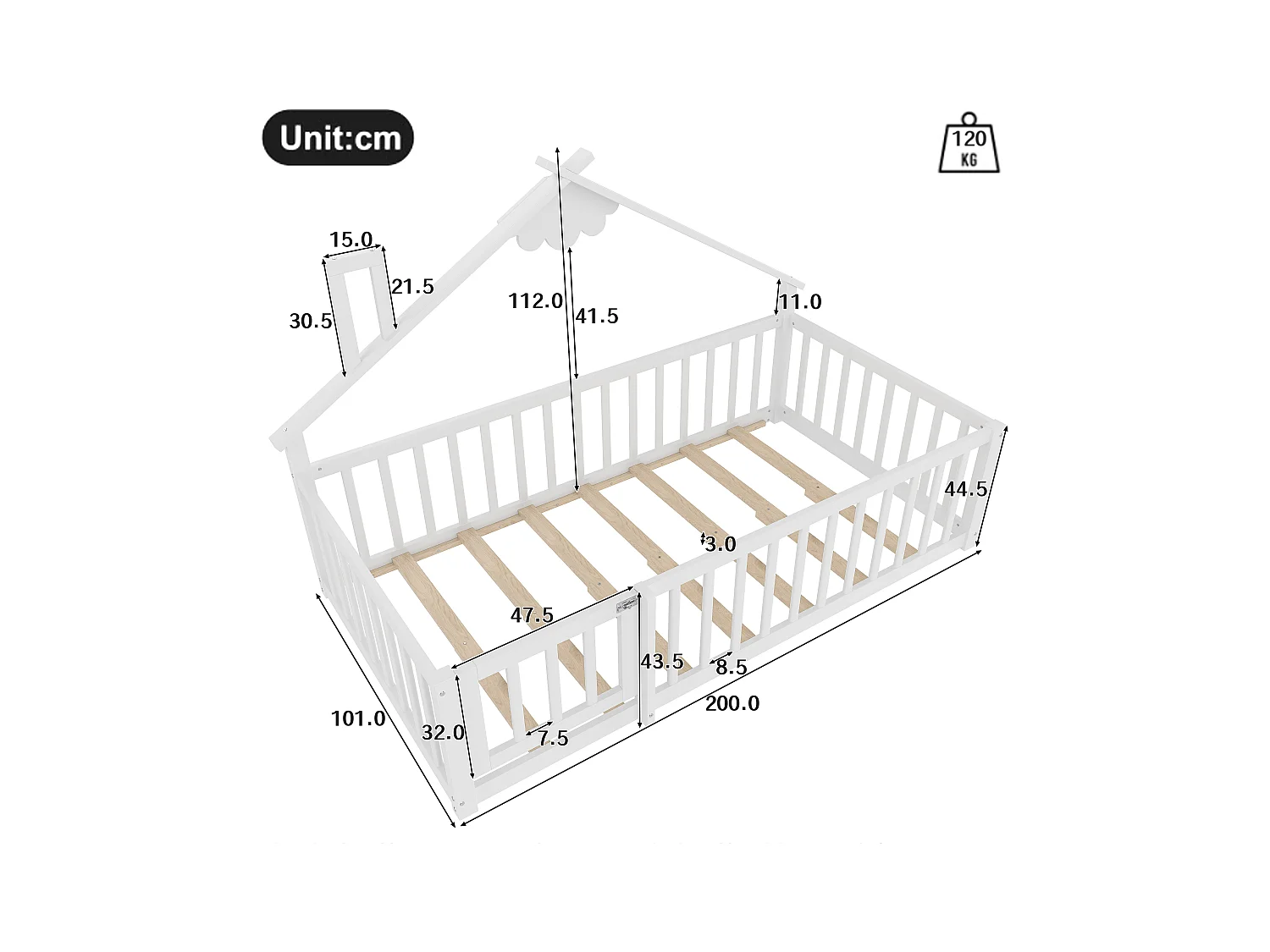 Letto per bambini - 90 x 190 cm - barriera di sicurezza con serratura - Pino + MDF - bianco