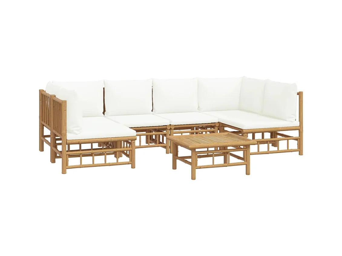Mobili da giardino mobili da esterno Set di mobili da 7 pezzi con cuscini in bambù bianco crema 02_0017086
