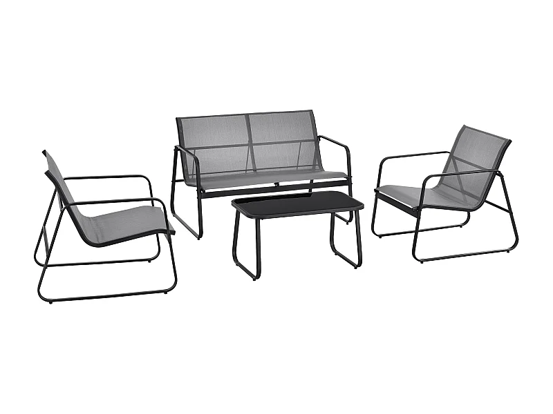 Juego de muebles de jardín de 4 muebles de acero PVC negro gris claro 03_0008240