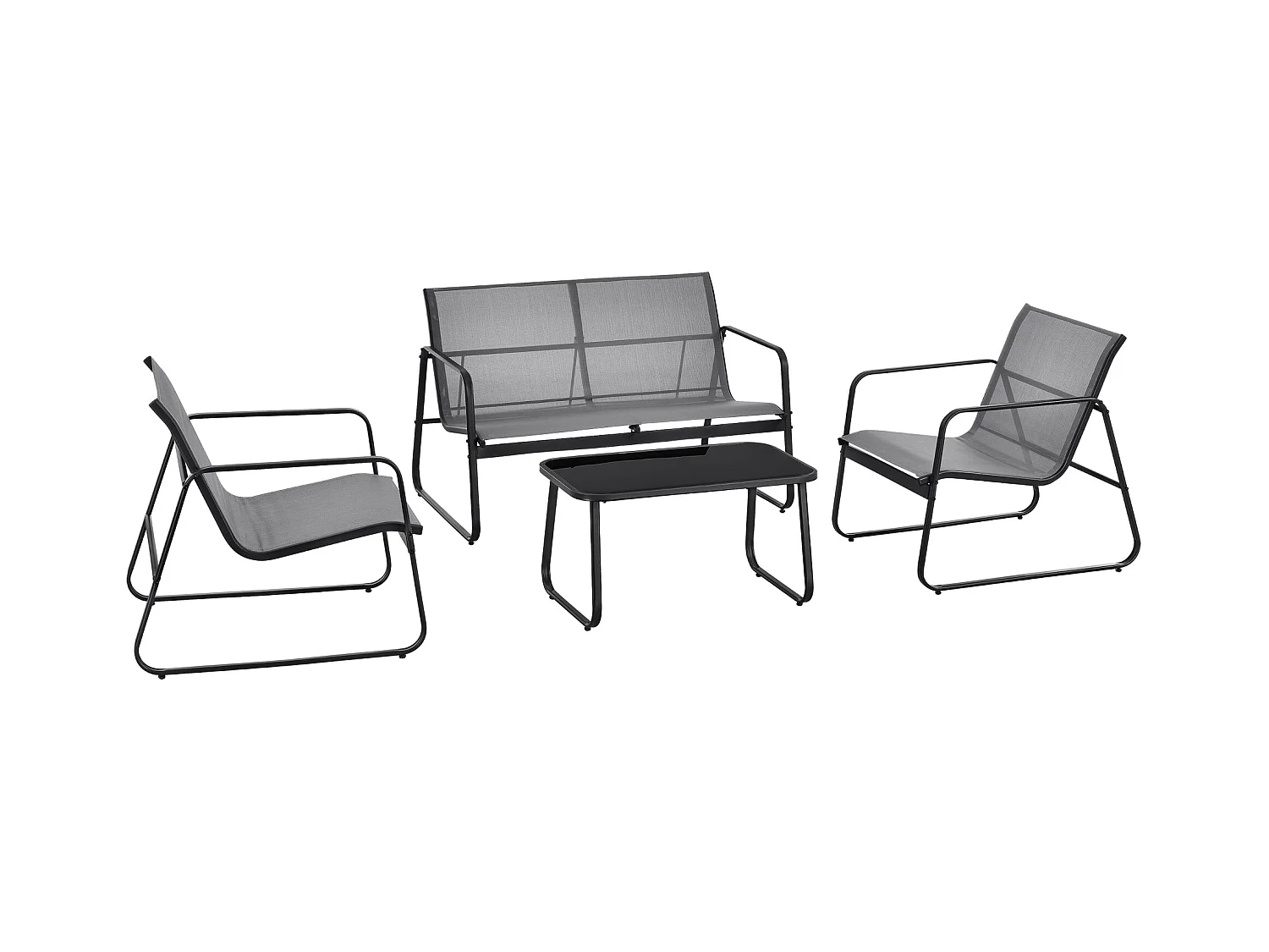 Juego de muebles de jardín de 4 muebles de acero PVC negro gris claro 03_0008240