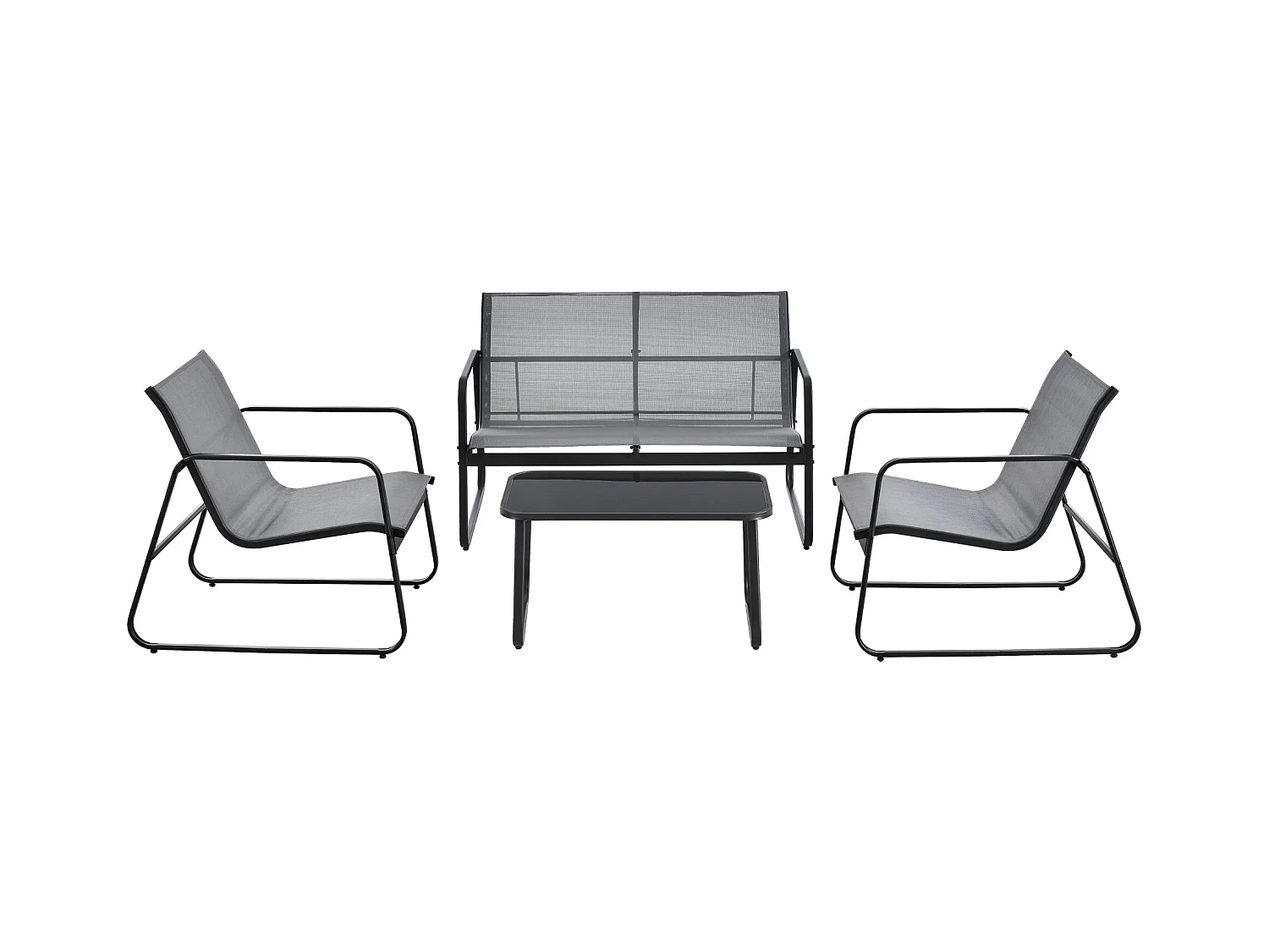 Juego de muebles de jardín de 4 muebles de acero PVC negro gris claro 03_0008240