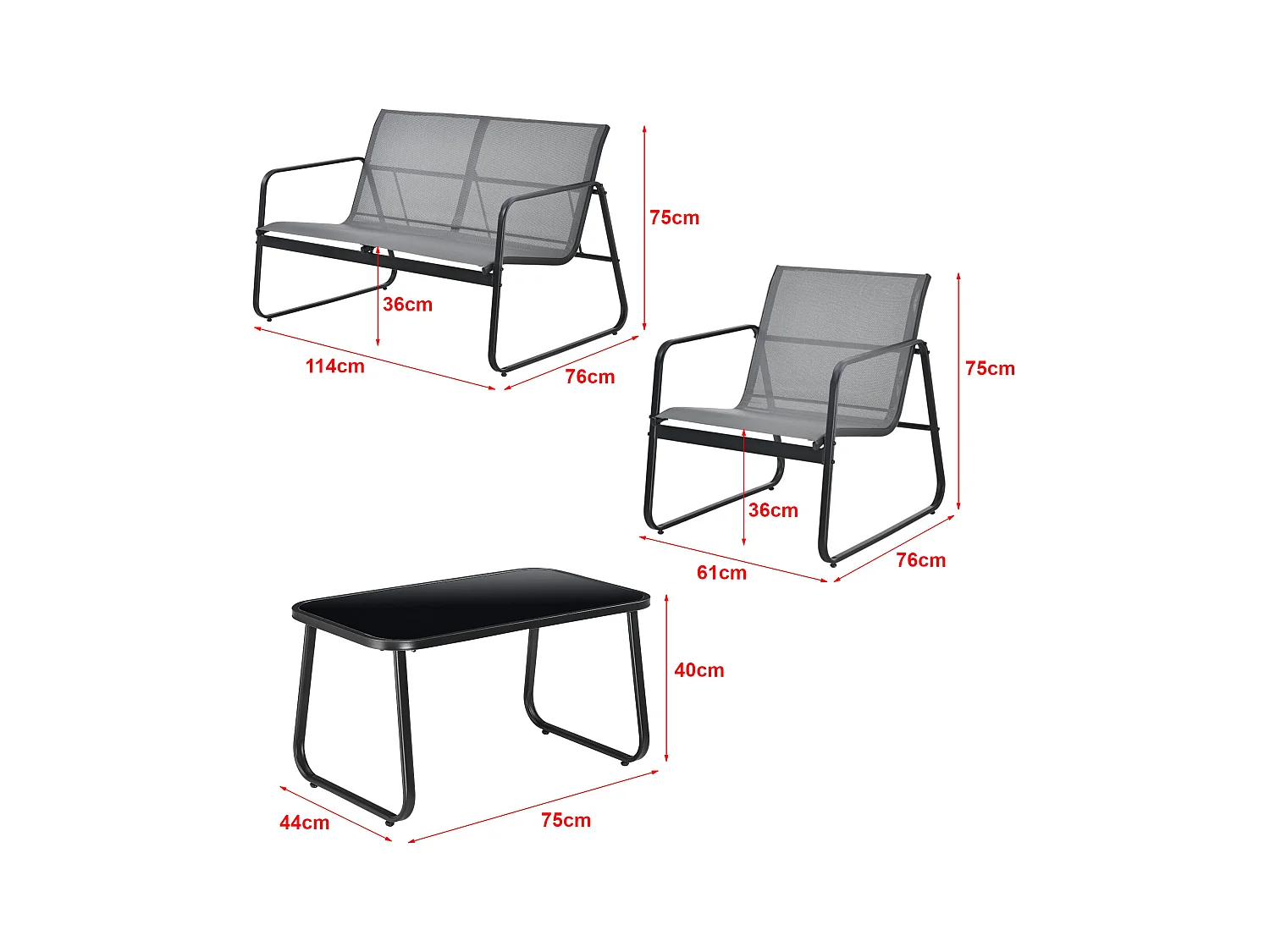 Juego de muebles de jardín de 4 muebles de acero PVC negro gris claro 03_0008240
