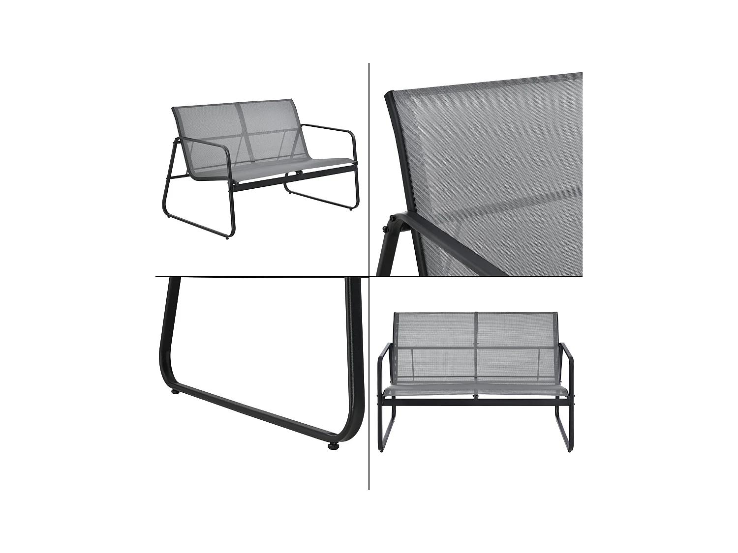 Juego de muebles de jardín de 4 muebles de acero PVC negro gris claro 03_0008240