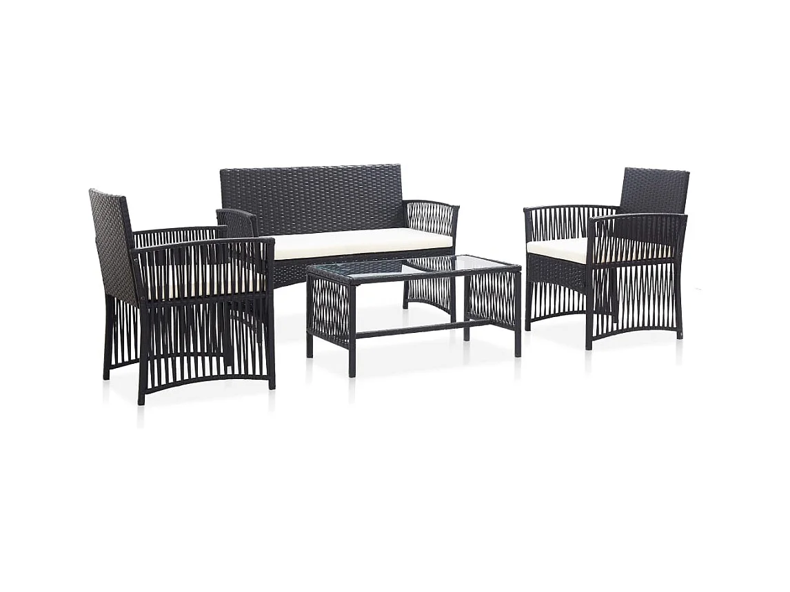 Mobili da giardino mobili da esterno Set di mobili da 4 pezzi con cuscino in resina intrecciata nera 02_0016075