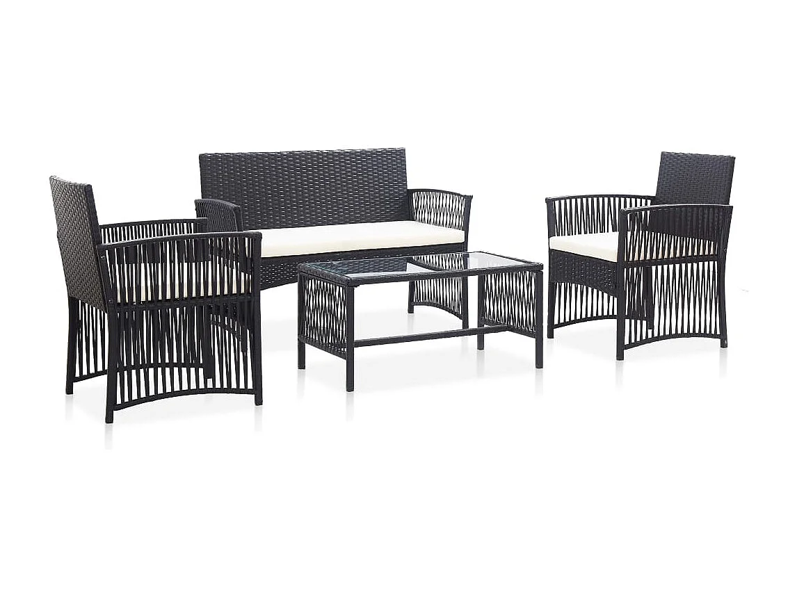 Mobili da giardino mobili da esterno Set di mobili da 4 pezzi con cuscino in resina intrecciata nera 02_0016075