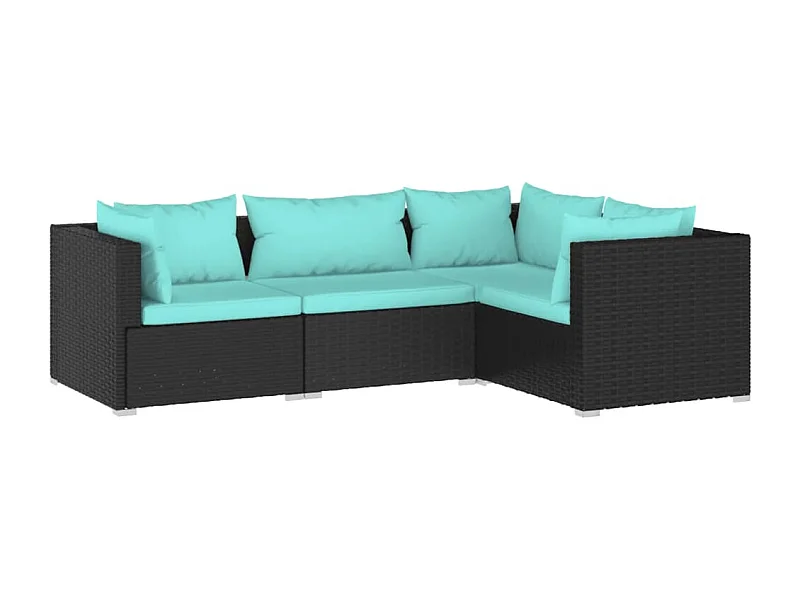 Muebles de jardín muebles de exterior juego de muebles de 4 piezas con cojines de resina tejida en negro 02_0016203