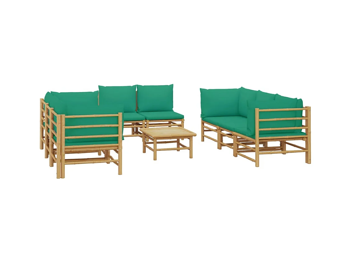 Mobili da giardino mobili da esterno Set di mobili da 9 pezzi con cuscini in bambù verde 02_0018169
