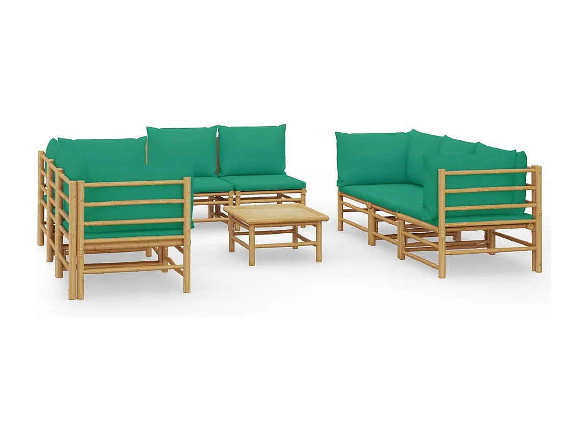 Mobili da giardino mobili da esterno Set di mobili da 9 pezzi con cuscini in bambù verde 02_0018169