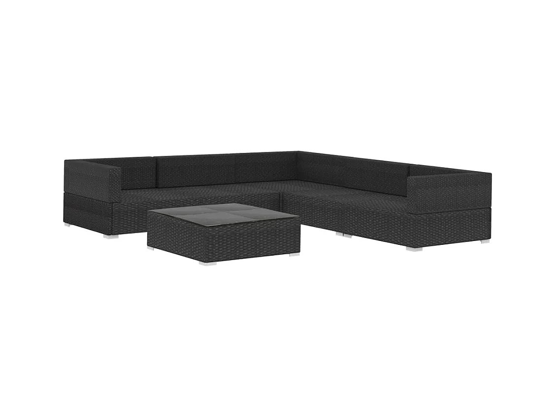 Set di mobili da giardino mobili da esterno 6 pezzi con cuscini in resina di vimini nero 02_0016929