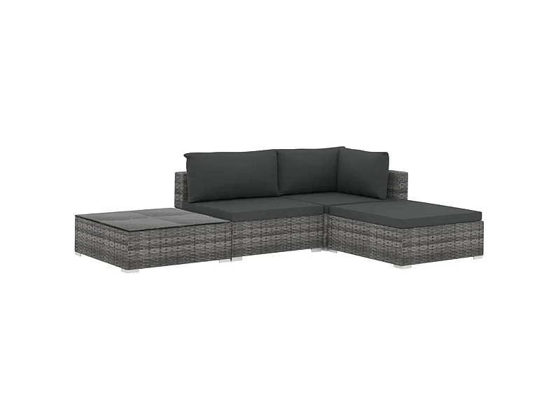 Conjunto de muebles de jardín de exterior 4 piezas con cojines mimbre gris resina 02_0016182