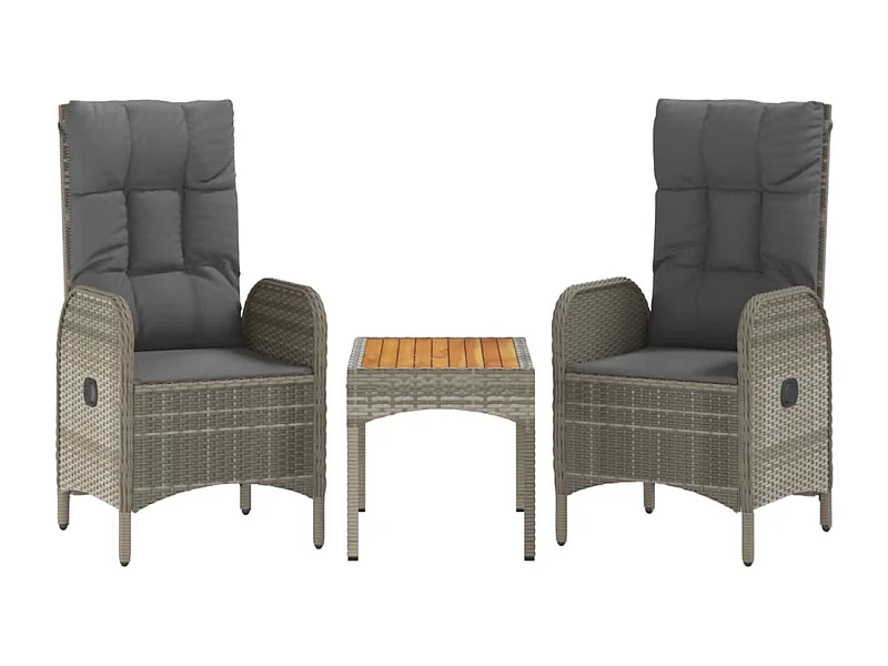 Mobili da giardino mobili da esterno Set di mobili da 3 pezzi con cuscini grigi in resina intrecciata 02_0015973