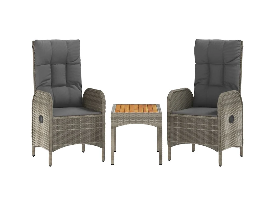 Móveis de jardim móveis de exterior Conjunto de móveis de 3 peças com almofadas cinza resina tecida 02_0015973