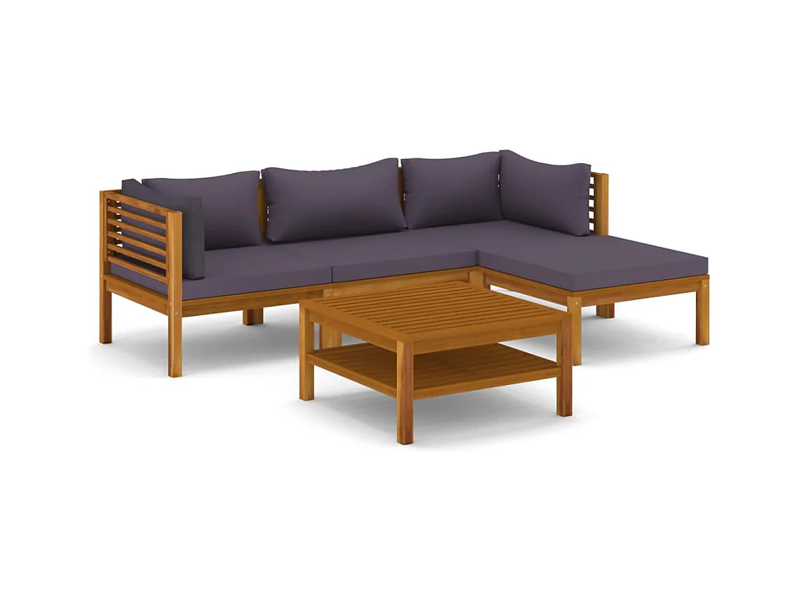 Mobili da giardino mobili da esterno Set di mobili da 5 pezzi con cuscino in legno massello di acacia 02_0016286