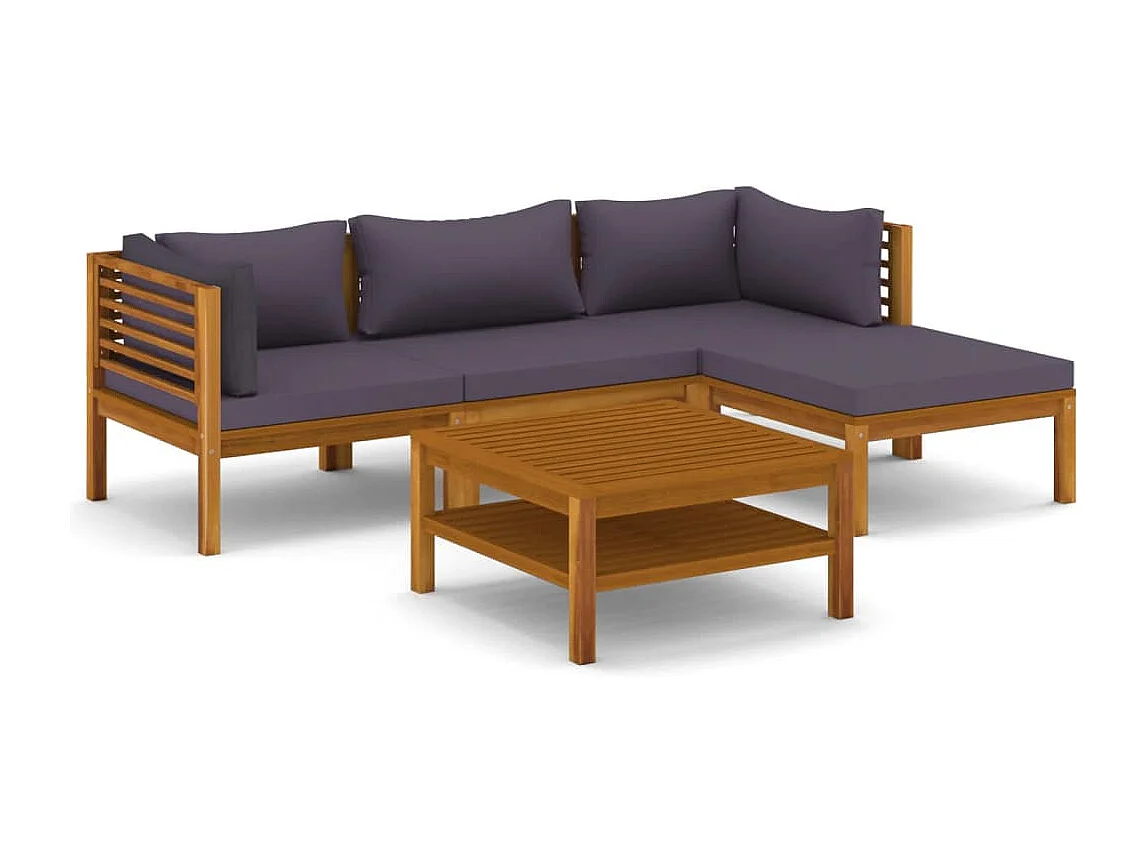 Muebles de jardín muebles de exterior juego de muebles de 5 piezas con cojín de madera maciza de acacia 02_0016286