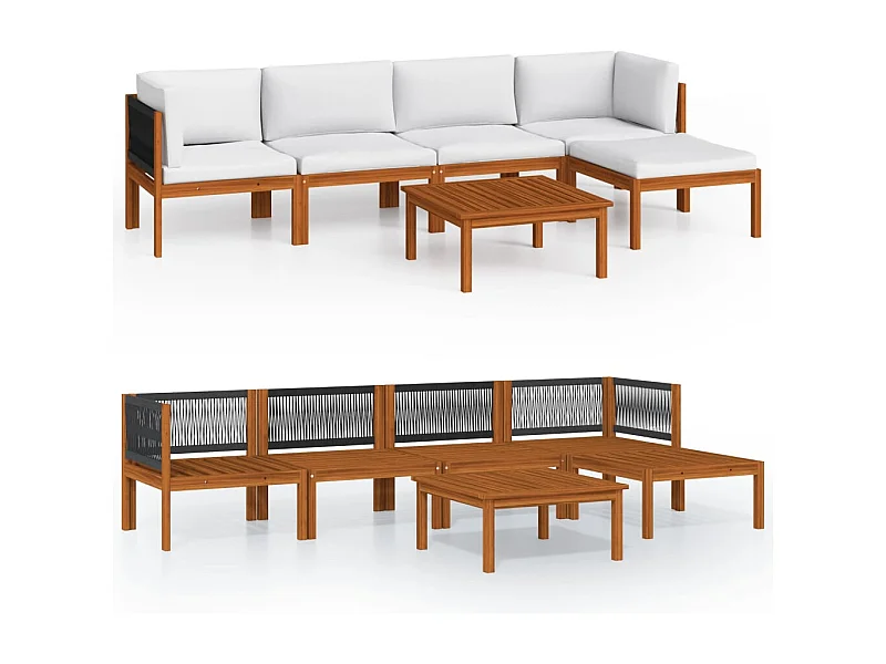 Móveis de jardim móveis de exterior conjunto de móveis de 6 peças com almofadas creme madeira de acácia maciça 02_0016749