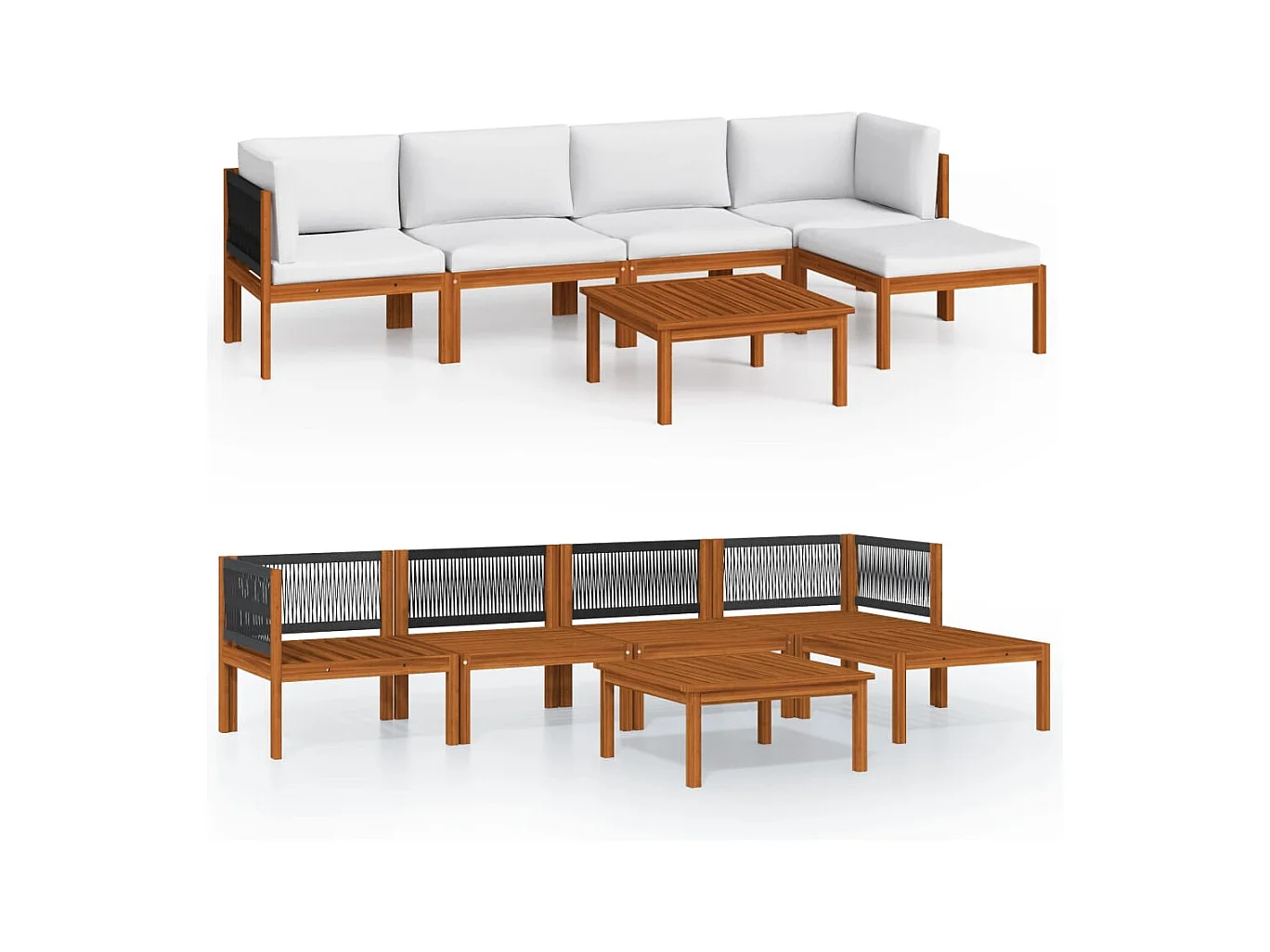 Móveis de jardim móveis de exterior conjunto de móveis de 6 peças com almofadas creme madeira de acácia maciça 02_0016749