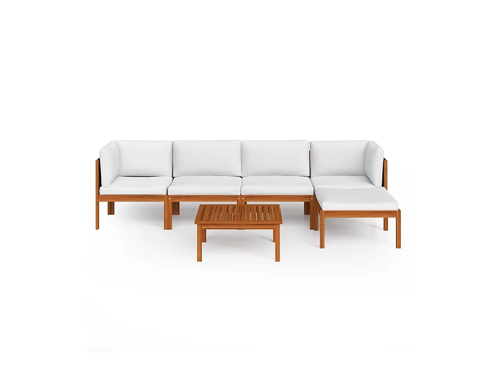 Móveis de jardim móveis de exterior conjunto de móveis de 6 peças com almofadas creme madeira de acácia maciça 02_0016749