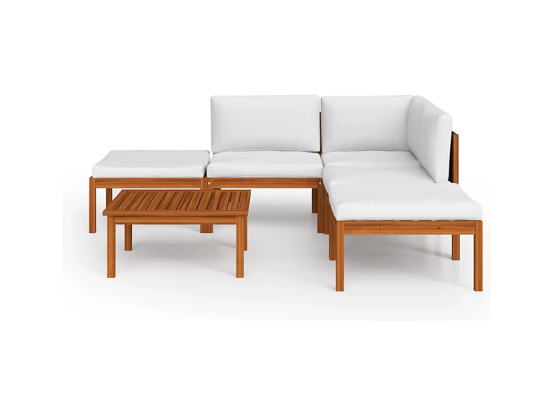 Móveis de jardim móveis de exterior conjunto de móveis de 6 peças com almofadas creme madeira de acácia maciça 02_0016748